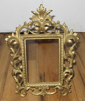Antique Victorian Brass Cast Metal Iron Gilded Leaf Easel Picture Photo Frame