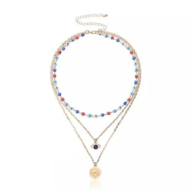Evil Eye Lucky Turkish Pendant Beads Multi-layer Necklace Chain Choker