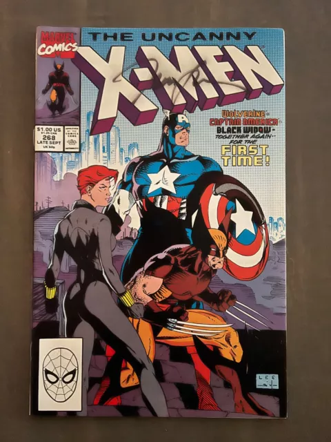 💥 Uncanny X-Men Vol 1 # 268 1990 Signed by Jim Lee Black Widow Cap Wolverine 💥
