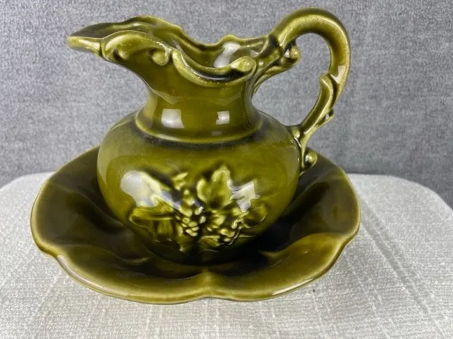 McCoy Mini Pitcher and Wash Basin Set Olive Green Made in USA