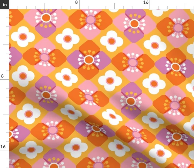 70S Orange Flowers Pink White Vintage Retro 60S Spoonflower Fabric by the Yard