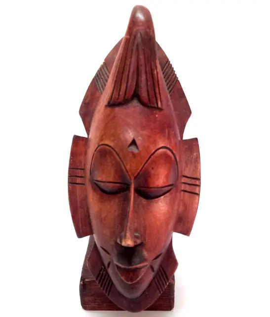 Vintage Art African Tribal Face Mask Wood Hand Carved Base Mid 20th Century Nice 3