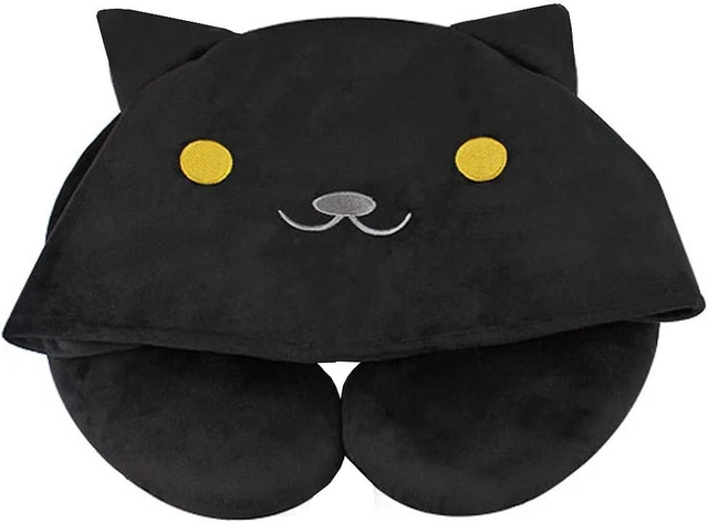 Cartoon Cat U-Shaped Plush Soft Pillows Neck Pillow with Hood