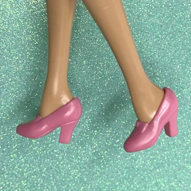 Barbie Fashion Doll Closed Toe Block Heel Pink Bow Dress Shoes Mattel High Heels