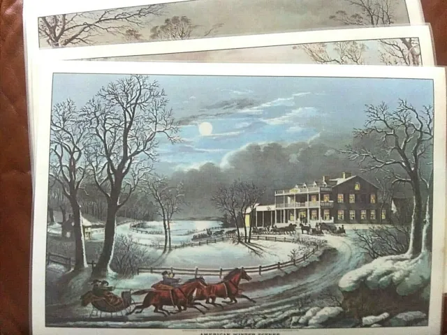 Set of 4 Laminated Placemats- 2 sided-Early America Winter -Country-Kitchen-NEW