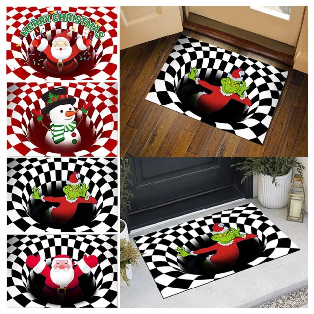 3D Christmas Door Floor Mat Anti-Slip Rug Home Living Room Bedroom Carpet Decor