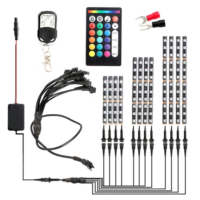 12pcs Motorcycle RGB LED Strip Kit RF Remote Control Waterproof Accent Lights