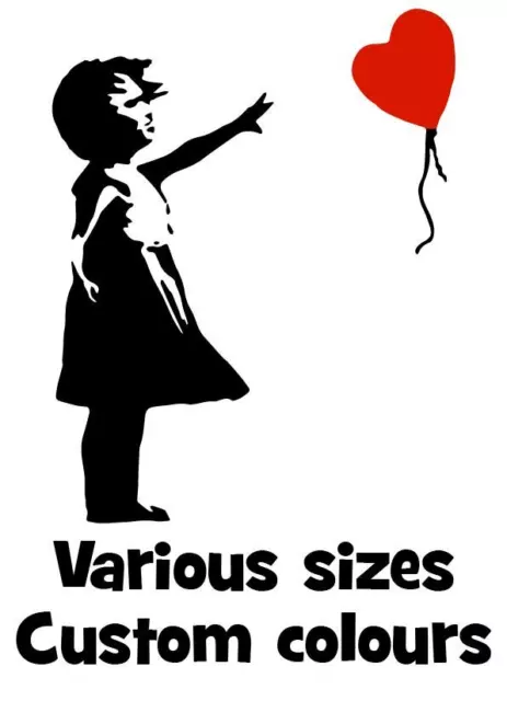 BANKSY GIRL WITH BALLOON heart shaped & floating Vinyl wall art  sticker decal
