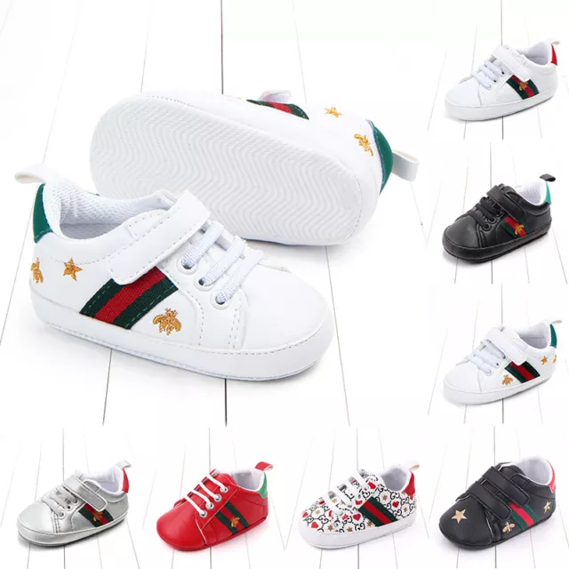 Newborn Baby Boy Girl Pram Shoes Toddler Pre Walker White Sneakers Trainers 0-12