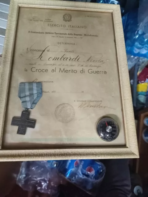 Croce Medaglia Militare Prima O Seconda Guerra Mondiale  Con Quadro Napoli