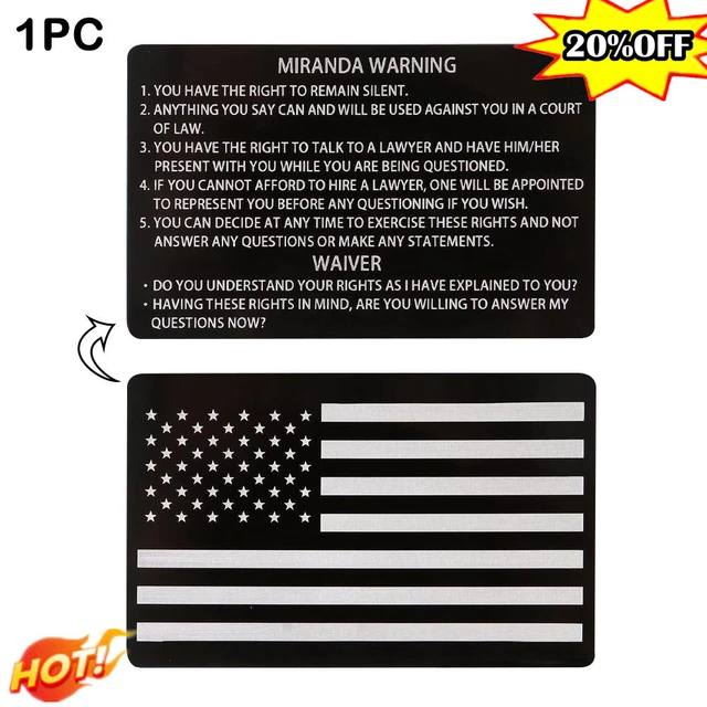 Miranda Warning Rights & Phonetic Alphabet Card Military Police Black Metal new