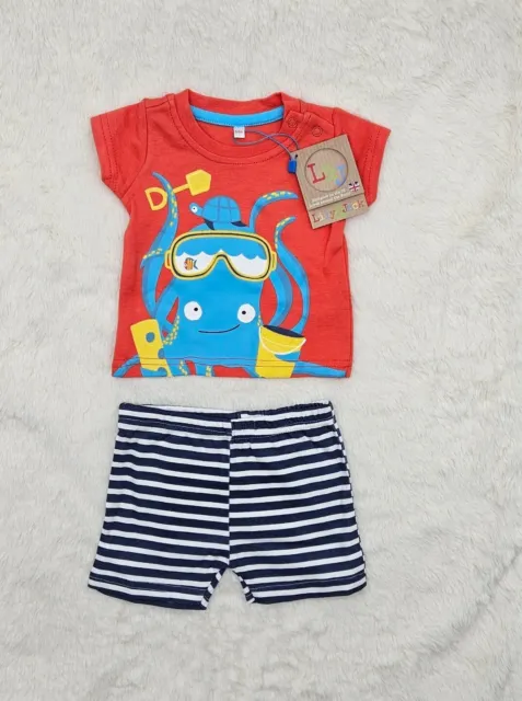 Lily & Jack Shorts T-shirt Set 🔵 2 Piece Baby Boy Outfit Octopus 0-3 Months