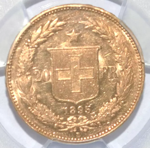 Suisse - 20 Francs OR - 1895 B - Confederatio Helvetica -  PCGS AU55. Pop=5 2