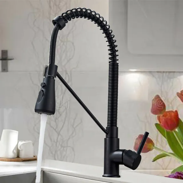 Black Monobloc Kitchen Sink Mixer Tap with Twin Pull Out Spray Single Lever UK