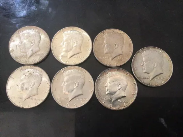 6 Kennedy 1964 Half Dollars 90% & 1 Kennedy 1968 Half 40%