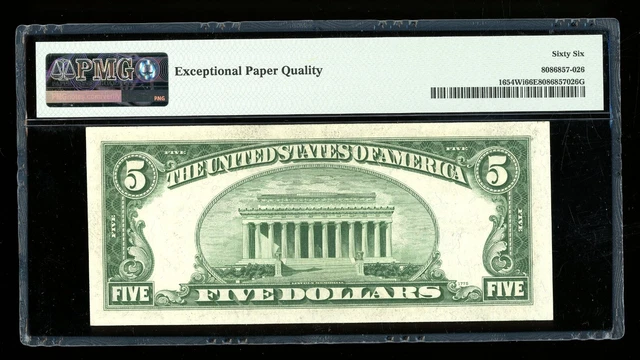 DBR 1934-D $5 Silver Gem Fr. 1654Wi Wide I RA Block PMG 66 EPQ Serial R87365147A 2