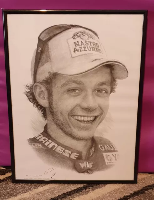 Valentino Rossi Hand Pencil Drawn Picture In Frame Signed By Jonathan Wood