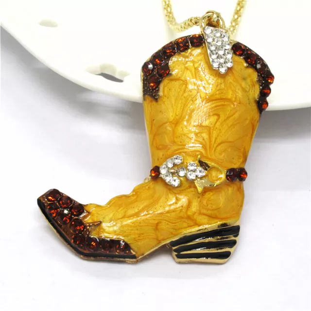 Hot Fashion Lady Rhinestone Enamel Women Boots Crystal Pendant Chain Necklace