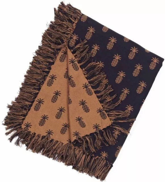 New Primitive MUSTARD BLACK PINEAPPLE THROW Woven Afghan Coverlet Blanket