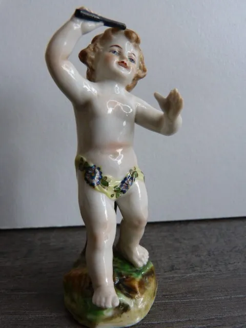ancienne figurine chérubin musicien en porcelaine de saxe  polychrome putti(sl3)