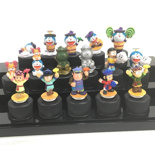 DORAEMON FIGURE PLASTIC Bottle Caps Nobita Shizuka Suneo Gian Set Lot