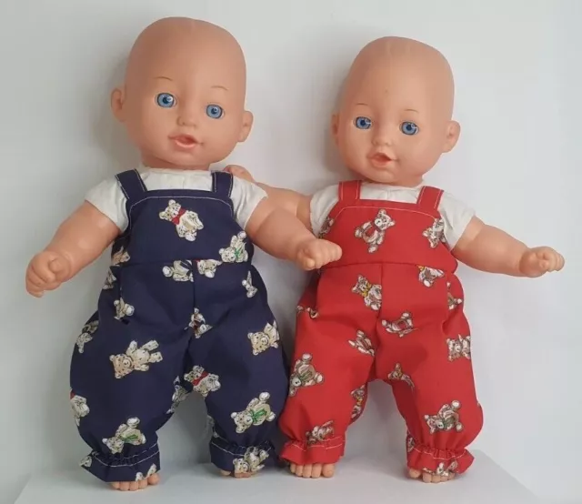 11"-12" Baby dolls clothes teddy dungarees handmade to fit 28-30cm twin doll