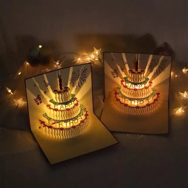 Grußkarte, Geburtstagskarte, Geburtstagstorte, 3D Popup-Karte, mit LED-LICHT, MUSIK