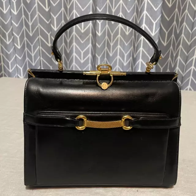 Beautiful True Vintage Blk Gold Accent Rosenfeld Leather Box Style Purse Handbag