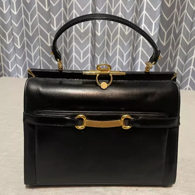 Beautiful True Vintage Blk Gold Accent Rosenfeld Leather Box Style Purse Handbag Beautiful True Vintage Blk Gold Accent Rosenfeld Leather Box Style Purse Handbag
