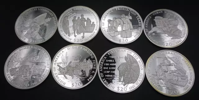 2001 Liberia History of America $20 Silver 8 Coin Collection - B5044