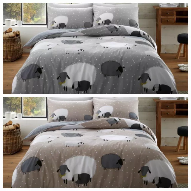 Sheep Animal Duvet Quilt Cover & Pillow Case Bedding Set Grey Natural