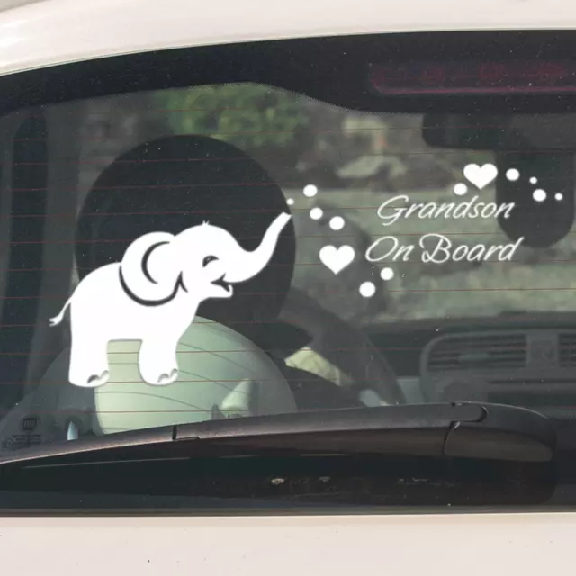 Personalised Baby on Board Elephant Hearts Vinyl Custom Car Sticker Window Decal