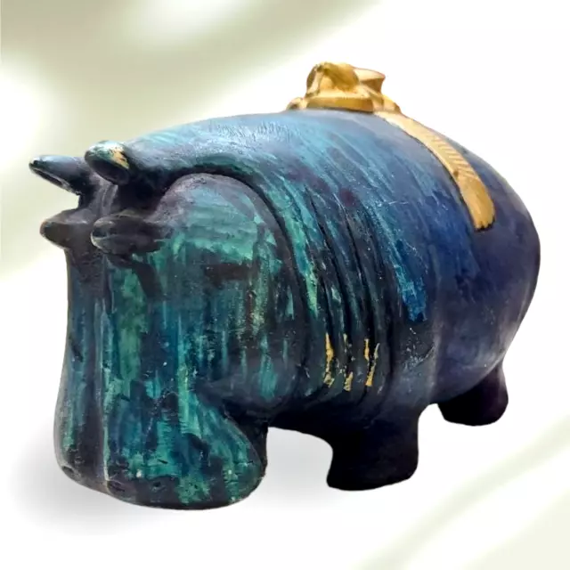 Rare Blue Hippopotamus Egyptian Statue Goddess Antique Handmade Stone Bazareg