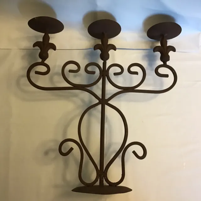 Large Wrought Iron Style Candle Holder Branching Rustic Primitive Decor 14 in.