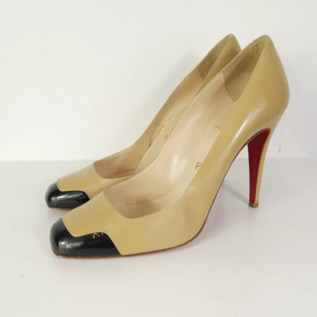 Christian Louboutin Nude Beige Leather Square Toe High Heel Court Shoes Size 8.5
