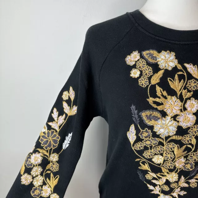 Whistles Black Floral Embroidered Cotton Long Sleeve Sweatshirt Size Small 3