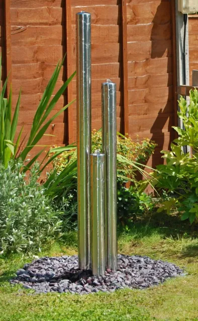 3 Tier Stainless Steel Tube Water Feature Garden Patio Outdoor with Lights 135cm