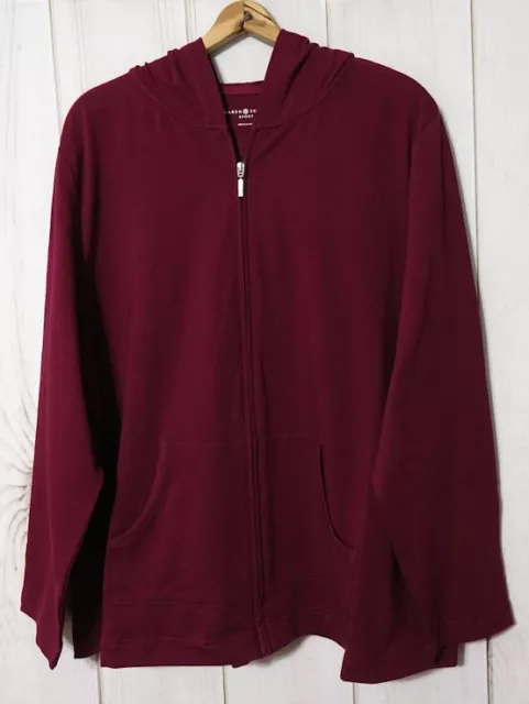 Karen Scott Sport Lightweight Zip Front Hoodie Jacket Womens 2X Malbec Comfy NEW