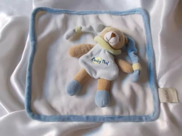 Doudou ours sur mouchoir, bleu, vert, blanc,  Baby'Nat,  Babynat