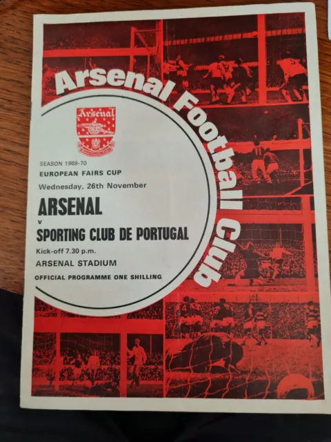 European fairs cup  football programme. Arsenal v Sporting Portugal. 26.11.1969