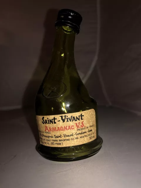 Vintage French Armagnac 4” Glass Bottle Bent Neck Color Green Saint Vivant 50 ML