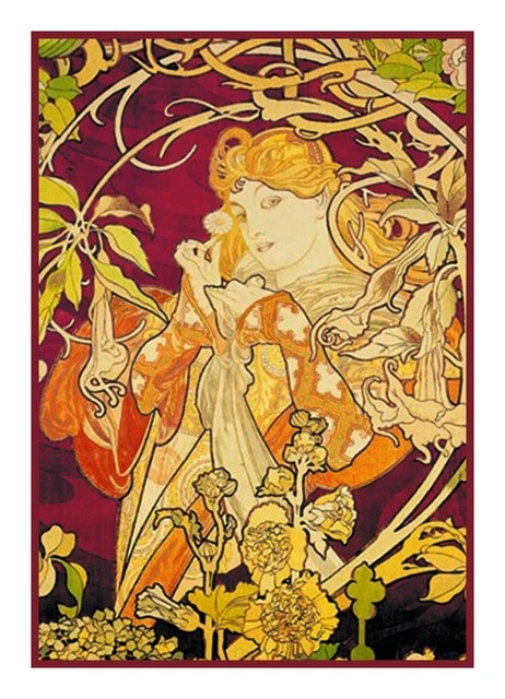 ART NOUVEAU ALPHONSE Mucha Violet Lierre Poster Point De Croix Tableau ART NOUVEAU ALPHONSE Mucha Violet Lierre Poster Point De Croix Tableau
