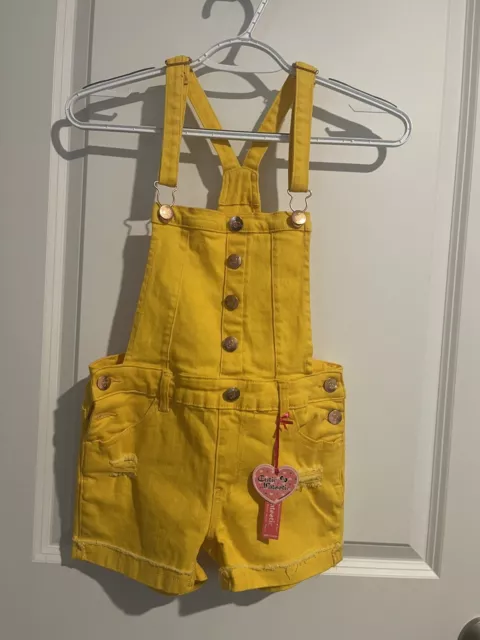 NWT Girls Size L 12-14 Cutie Patootie Yellow Overall Shorts