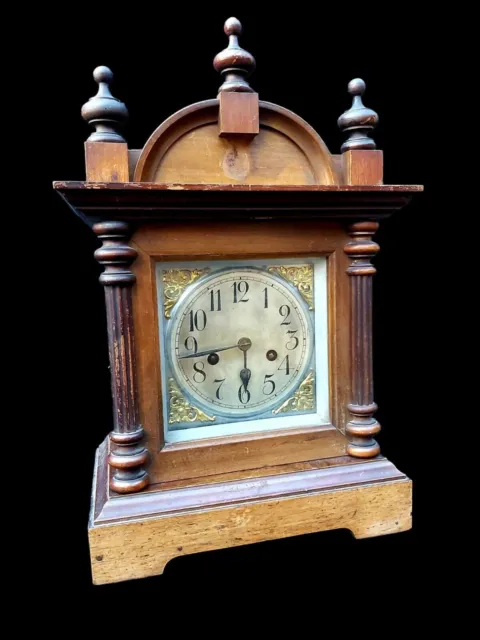 Antique Clock Victorian 19th Century Striking Two Train Oak Mantel Clock c1870