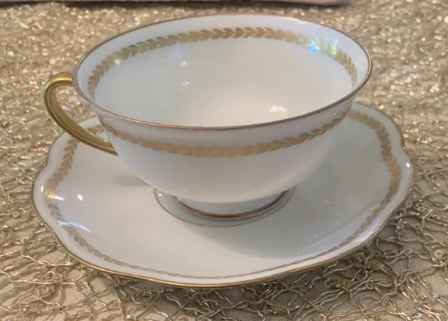 Limoges France Avenir Tea Cup & Saucer ~ Excellent Condition ~ gold white