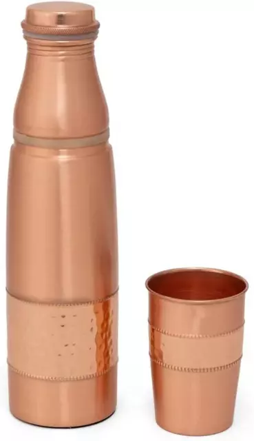 Zap Impex Travellers Pure Copper Water Bottle With Glass Joint Free Hammered...