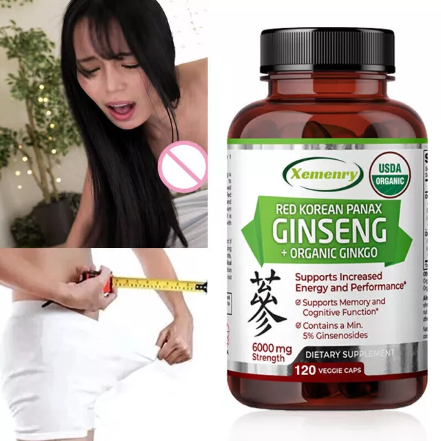 Ginseng Panax Rouge Coréen + Ginkgo Biologique 6000mg - Énergie Et Endurance