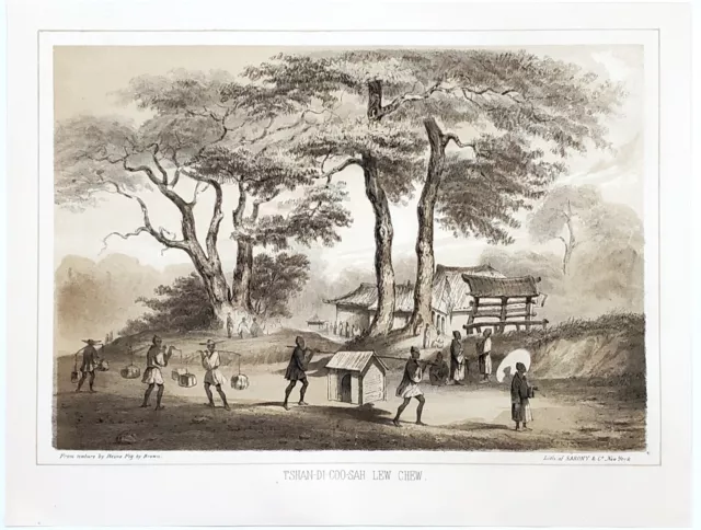 1856 Ryukyo Japan Lew Chew Tshan-Di-Coo-Sah Lithograph Wilhelm Heine ORIGINAL