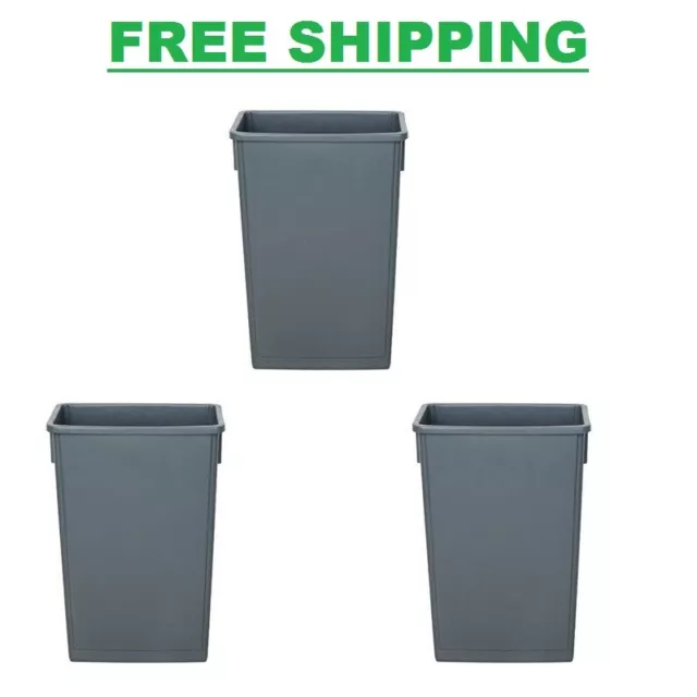 (3/Pack) 23 Gallon Heavy-Duty Gray Slim Commercial Restaurant Kitchen Trash Can