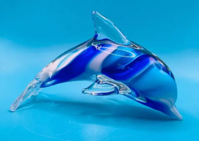Vintage Murano Art Glass Blue Dolphin Figurine Paperweight